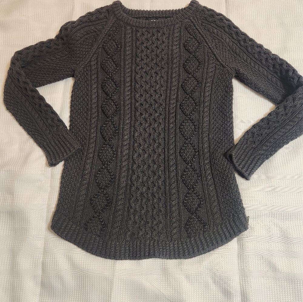 LL Bean Women's Signature Cotton Fisherman Tunic Sweater  Rope Small Gray